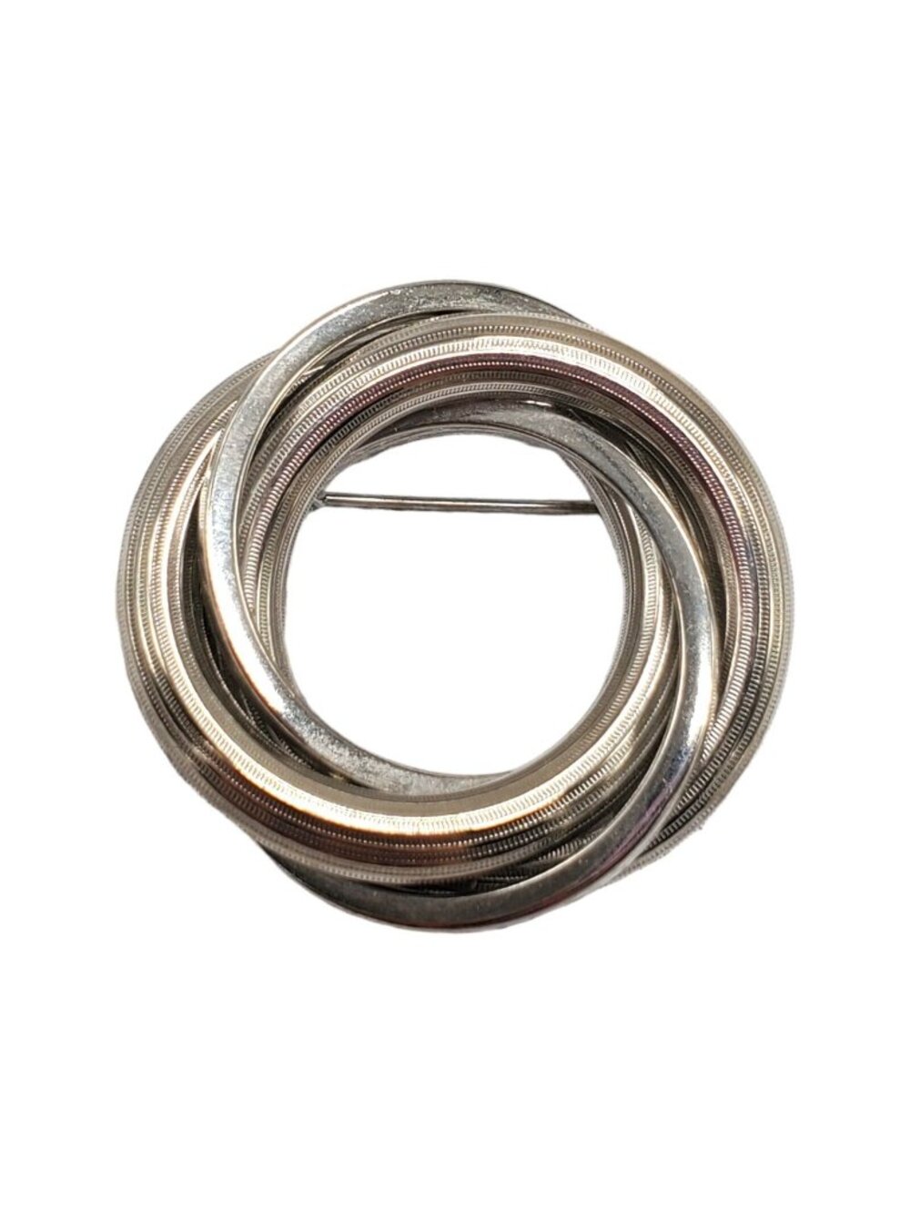Vintage Silver-Tone Circular Layered Brooch Pin Intricate Detailing Timeless